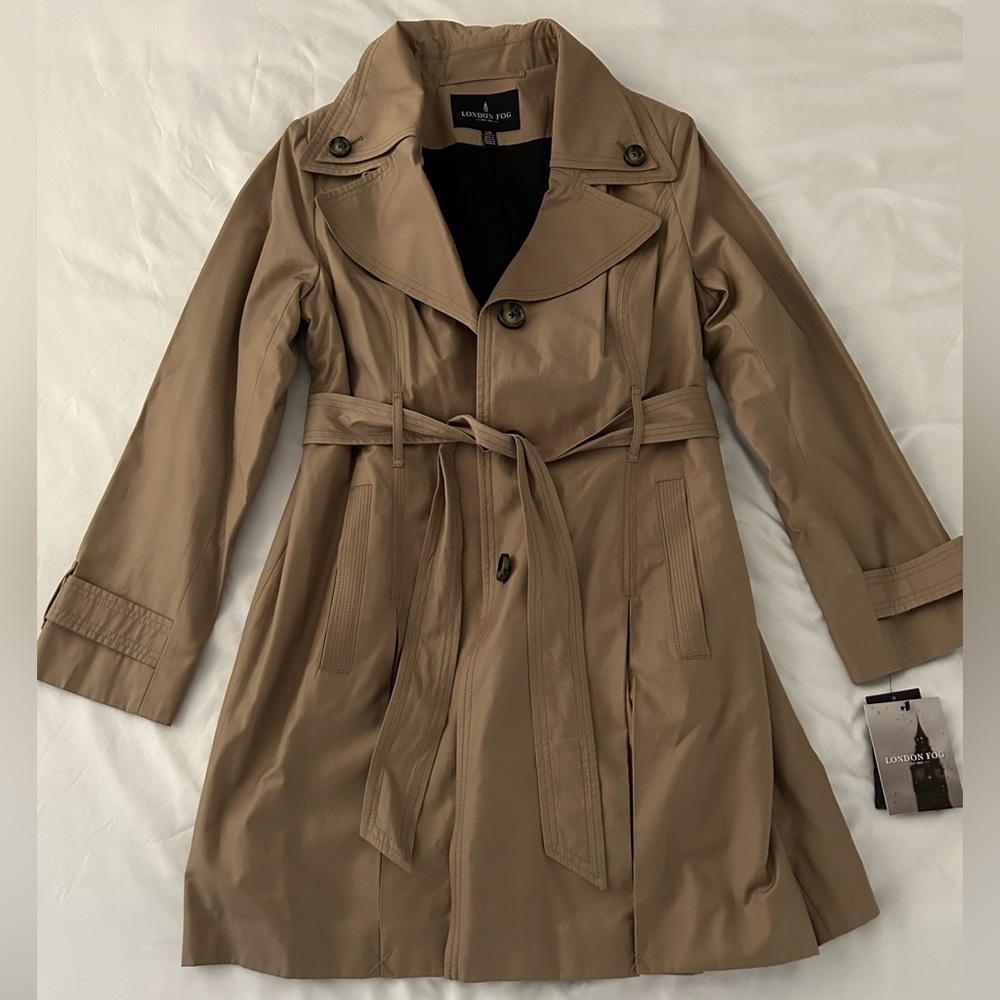 Large Tan London Fog Trench Coat, New with Tags